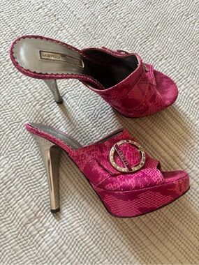 Mario Cerutti Hot Pink Sneak-skin  Platform Heels Sandals Made In Italy 6/36